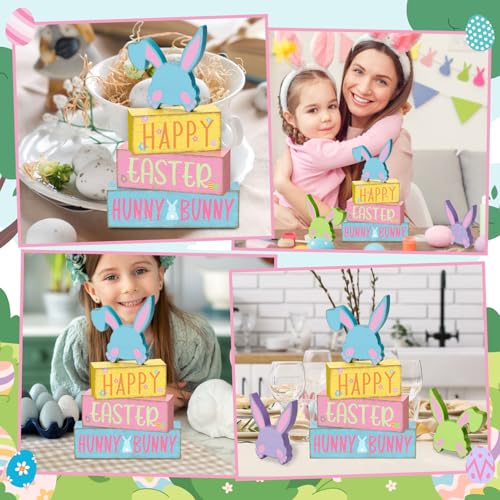 Britimes Tiered Tray Decor Set, 4 Pack, Wooden Table Sign, Spring Easter - style: Hunny Bunnies