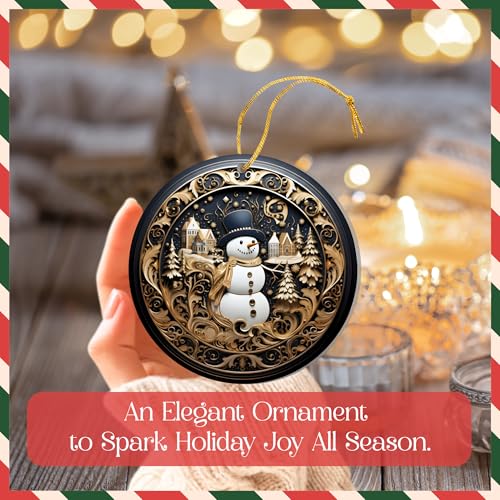 2025 Snowman Christmas Ornament – Elegant Black and Gold Holiday Ornament – Winter Tree Decoration Gift – Dated Christmas Ornament 2025 – Navidad Snowman Ornaments for Tree - color: Snowman05