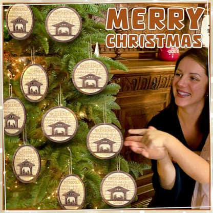 CroBlissful 24 Pack Christmas Nativity Scene Ornaments Bulk Wooden Christian Religious Catholic Gifts Nativity Story Jesus Mary Joseph Set Acrylic 3D Christmas Tree Decor Xmas Gifts (4 Inch) - size: 4 Inch