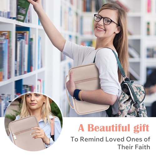 Small Bible Cover Case for Women and Men, 9x6 PU Leather Bible Sleeve, Compact Travel Bible Carrier Bag with Front Pen Holders, Zipper Closure, Inner Pockets - Beige - color: Beige, size: 9''x6.5''
