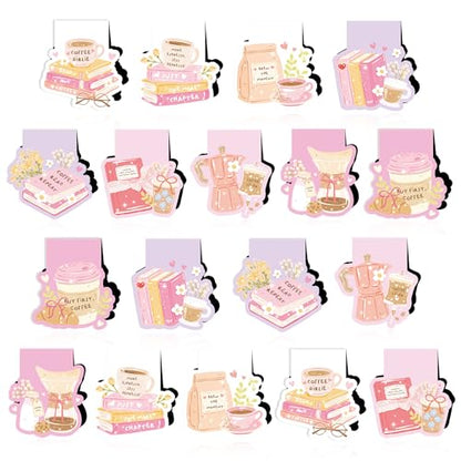 Coffee Books Magnetic Bookmarks, Cute Book Marks for Book Lovers - color: Pink, Coffee & Books