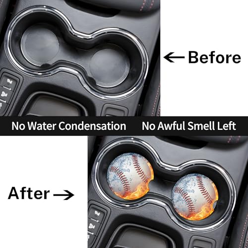 Baseball Water Fire Car Cup Holder Coasters 2 Pack 2.63" for Women - color: Red