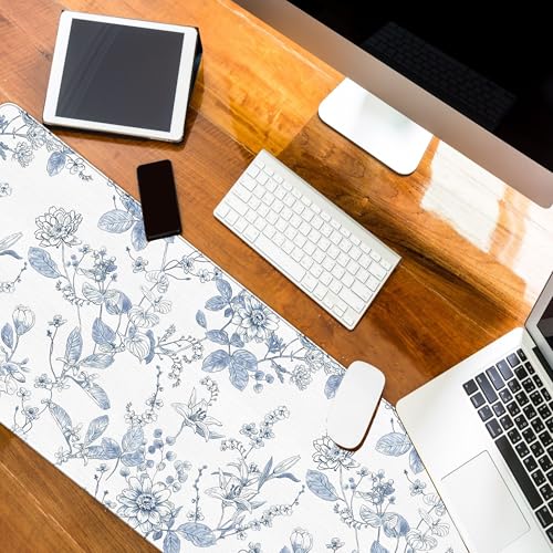 Light Blue Mouse Pad, Blue Flroal Desk Mat for Desk 31.5x11.8 - color: Chinoiserie Blue Flroal, size: 31.5L x 11.8W inches