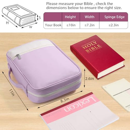 GERMUN Bible Cover with Durable Handle, Carrying Book Case Church Bag Bible, Protective with Zippered Pocket, Bible Accessories Supplies, Book Protector for Book Lovers, WhitPurple - color: White&Purple
