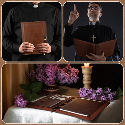 Fuyoooo 3 Pcs Pastor Appreciation Gifts Leather Portfolio Notebook Pen Men - style: Cross