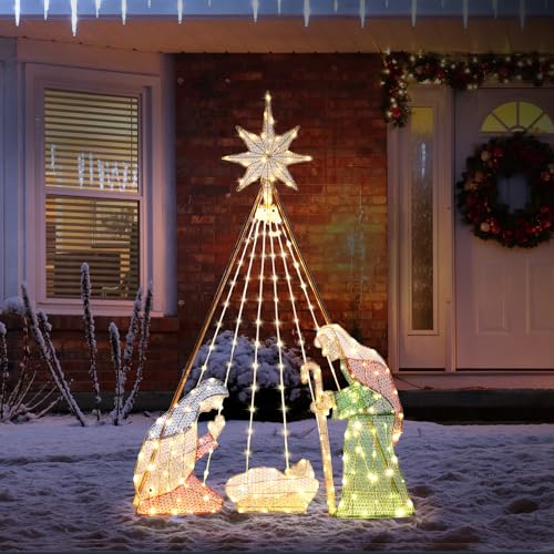 VINGLI 6FT Lighted Nativity Scene for Outdoor Christmas Decoration - size: 6.02ft