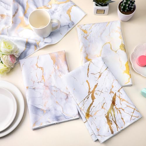 Boyiee 6Pcs White Marble Kitchen Towels for Farmhouse Decor - color: Stylish Marble