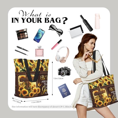 Bible Tote Bags for Women Christian Tote Bag Church Shoulder Bag Inspirational Bags With Zipper Christian Gift - color: Be Still and Know That I Am God 4