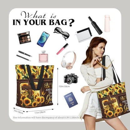 Bible Tote Bags for Women Christian Tote Bag Church Shoulder Bag Inspirational Bags With Zipper Christian Gift - color: Be Still and Know That I Am God 4