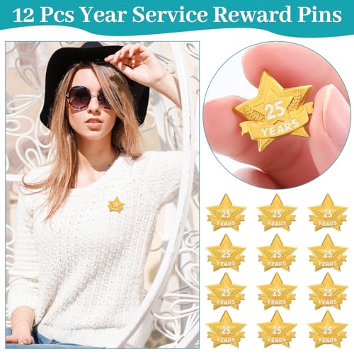 Tigeen 12 Pcs Year Service Reward Pins Star Enamel Pins, 25 Years - style: 25 Years