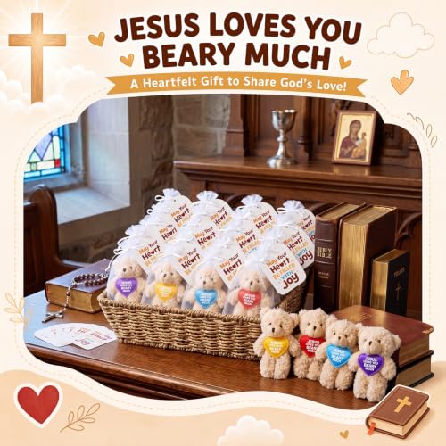 Junkin 24 Set Jesus Loves You Beary Much Plush Stuffed Bear, 4.7"