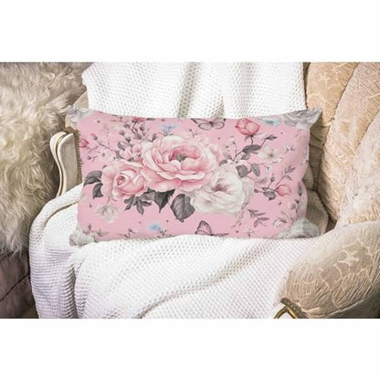 Floral Farmhouse Oblong Rectangle Throw Pillow Case Flowers And Leaves Pink Watercolor Floral Bolossom Flower Rose Spring Cotton Linen Cushion Cover Sofa Armchair Bedroom Livingroom 12x20 Inch - color: Md002