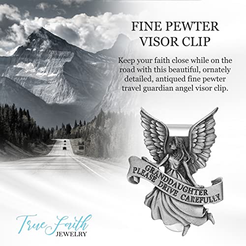 True Faith Jewelry Pewter Granddaughter Please Drive Carefully Car Guardian Angel Visor Clip, New Driver Gifts from Grandma and Grandpa, Fine Pewter (92% Tin), 2-1/4 x 1-5/8 Inch - size: Grandaughter Angel 2