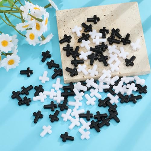 Ornaland Mini Cross Beads, Easter Crucifix for Rosary Making Bulk, 300 Pcs - color: Black White