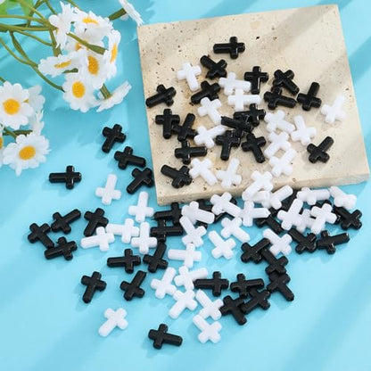 Ornaland Mini Cross Beads, Easter Crucifix for Rosary Making Bulk, 300 Pcs - color: Black White