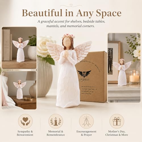 Guardian Angel Figurine, 5.5 Inch Praying Angel Statue, Hand-Painted Resin Angel Sculpture, Sympathy Gift for Memorial Remembrance Keepsake, Encouragement Gift for Women Friend Family