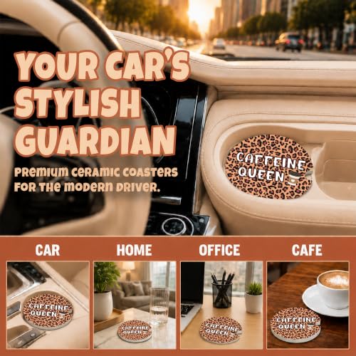 Leopard Print Coffee Car Coasters, Caffeine Queen Coquette Cup Holders, 11 - color: Leopard Print Coffee