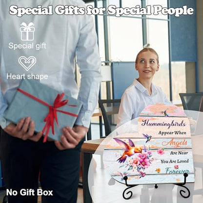 Hummingbird Sympathy Gifts for Loss of Loved One, Bereavement Memorial Funeral Grief Gift for Women, Wooden Heart Keepsake Remembrance of Mom Dad Family Member - E06 - color: Coloful Heart Hummingbird