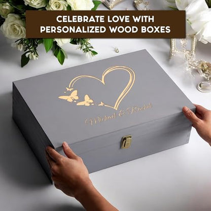 Personalized Wedding Keepsake Box, Custom Engraved Memory Box for Newlyweds - style: 10. Wedding Designs
