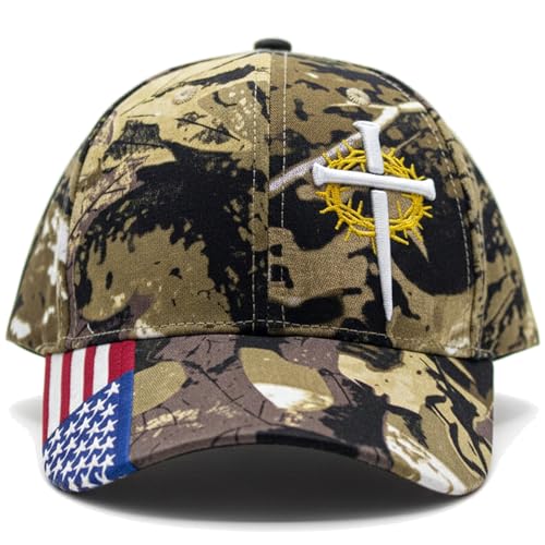 Christian Cross Baseball Cap for Men, American Flag - color: Camo