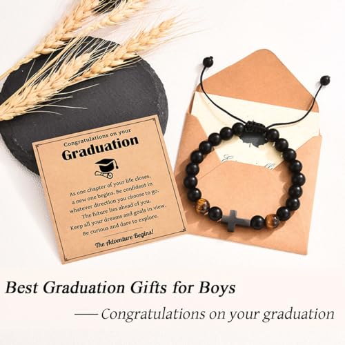 Leyung Cross Bracelet Gifts for Boys, Easter Basket Stuffers Baptism Gifts - color: Graduation