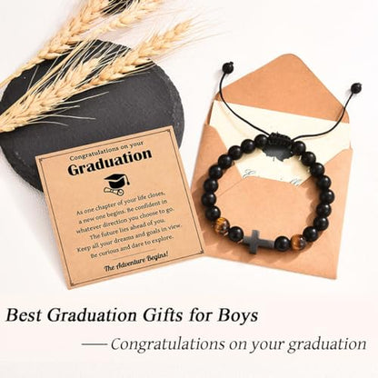 Leyung Cross Bracelet Gifts for Boys, Easter Basket Stuffers Baptism Gifts - color: Graduation