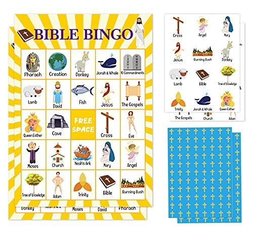 Bible Bingo Card Game, Christian Sunday Church Game Party Supplies, Favors, Decorations, Gifts – 24 Players Bingo Game Bible001 - style: Yellow