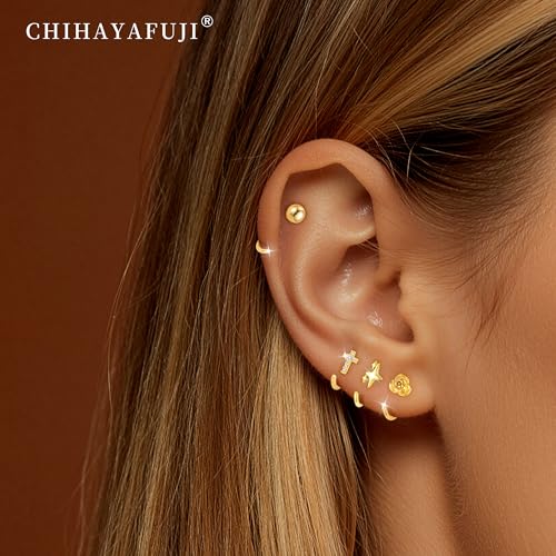 8 Pairs Half Hoop Earrings Cartilage Helix Open Backless Earrings for Women 14K Gold/Silver Plated Hypoallergenic Cubic Zirconia Poke Free Sleep Everyday Jewelry Gifts - color: GoldA