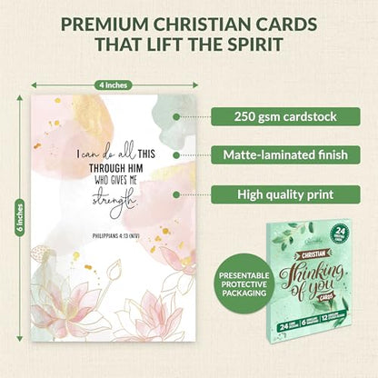 Decorably 24 Pack Gold Foil 4x6in Christian Thinking of You Cards