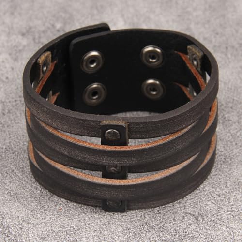 GelConnie Punk Leather Cuff Bracelet Adjustable Straps Wrap Bracelets Arm Armor Cuff Gothic Leather Wristbands for Men, Women - color: MLPB097-Brown