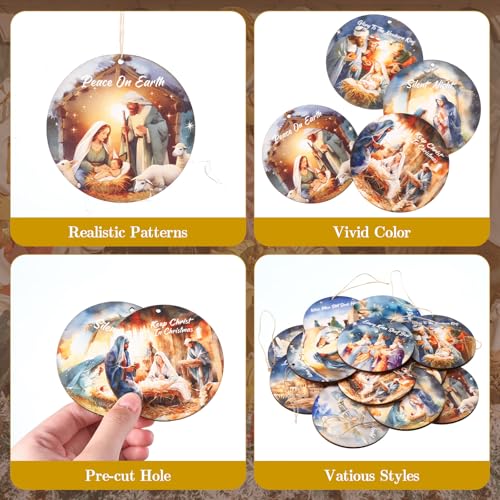 Soaoo 60 Pcs Christmas Nativity Scene Ornaments Bulk Wooden Decor, Novel - style: Novel