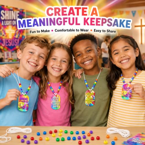 Cinrobiye 48 Pcs 2026 VBS Jesus Light Christian Necklace Craft Kit, DIY Bible Verse Necklace Making Set with Beads, Faith Necklaces Party Favors for Vacation Bible School, Church Events and Ministry - style: Jesus Light