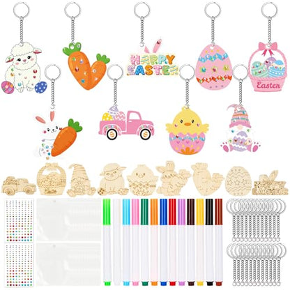 Bafeil 36 Set DIY Wooden Keychain Craft Kit, Color Your Own Keychains - color: Animal Color Your Own Keychains