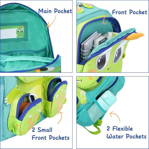 Toddler Backpack for Boys Kids 2-5, 3D Cute Dinosaur Boy Backpack for Preschool Kindergarten, Waterproof Animal School BookBag with Chest Buckle - color: Dinosaur Green