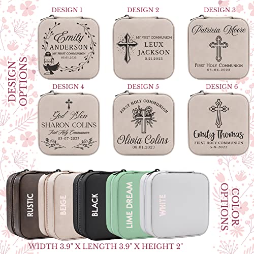 First Communion Gifts for Girls - Custom Jewelry Box for 1st Holy Communion, Personalized with Name and Date I 6 Designs & 5 Colors I First Communion Keepsake - D5 - style: Design 5