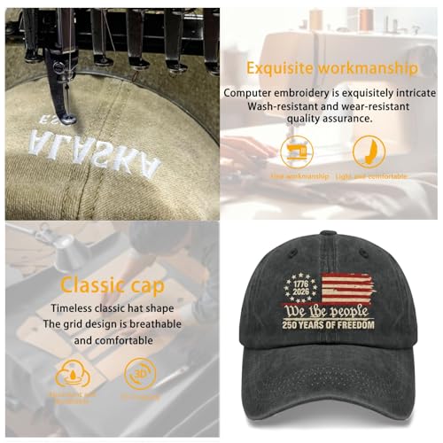 U.S. 250th Anniversary 250 Years Freedoms 1776-2026 Baseball Hats Funny - color: Pigment Black