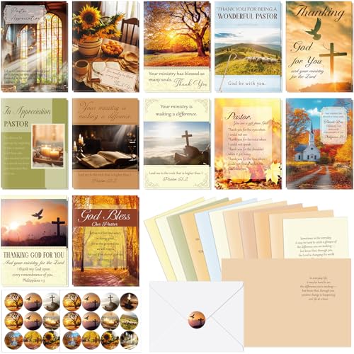 AmazingSpark 24 Pack Pastor Appreciation Cards with Envelopes, Rustic - style: Rustic