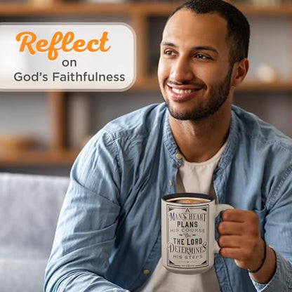 Christian Art Gifts Large Ceramic Coffee & Tea Mug for Men, Dads & Pastors: Man's Heart Plans Inspirational Bible Verse Microwave/Dishwasher Safe Drinkware, Lead/Cadmium-free, Café Brown/Black, 14 oz. - color: Café Brown/Man's Heart