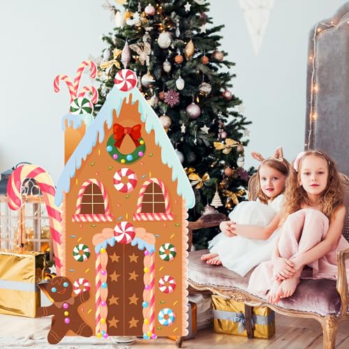 Teling Christmas Gingerbread House Photo Booth Props, 43.3 x 37.4 Inch - style: Gingerbread House