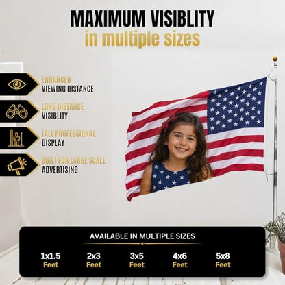 Custom Flag with Face on It by BCB Print; Custom Flag with Picture; Customizable Flag; Custom Pink American Flag; 5 Sizes; HD Print; 2 Grommets; No Pole/Hardware; Made in USA - color: Flag with Photo