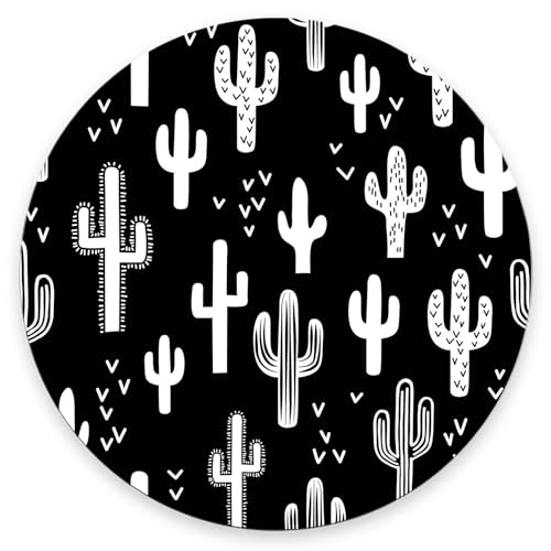 Round Mouse Pad, Black White Cactus Succulent Customized Premium-Textured Mouse Mat,Washable Mousepads with Cloth, Non-Slip Rubber Base Small Mousepad, 7.9×7.9×0.12 inches - color: Black White Cactus Succulent