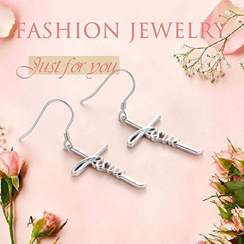 925 Sterling Silver Infinity Love of God Simple Dainty Faith Cross Dangle Earrings Religious Gift for Women - color: Jesus 2