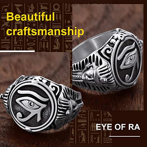 ChainsProMax Can Engrave Men Ancient Egyptian Eye of Ra Ankh Cross Ring, Size #7-#14, Stainless Steel/Gold Plated/Black (Send Gift Box) - color: Engrave-Eye of Ra-stainless