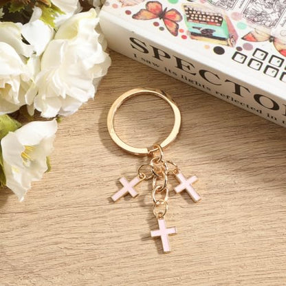 Christian Cross Keychain Inspirational Keychains with Cross Pendant Bible Verse Keycharm Motivational Gift for Women - color: Pink