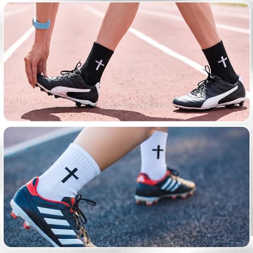 Men Cross Grip Soccer Socks with Bible Verse, 6 Pairs, Size 7-11 - color: Proverbs 3:5 - Black & White