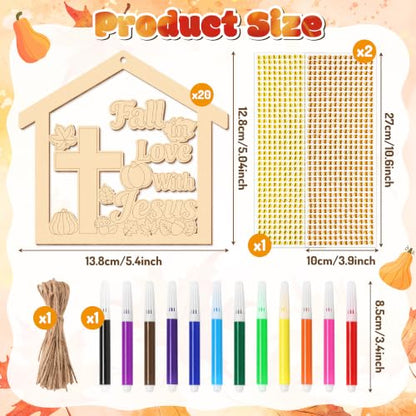 BeYumi Fall Wooden House Craft - 20Pcs Christian Pumpkin Ornaments for Kids - style: Fall House