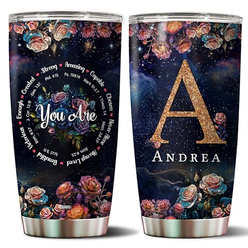 Personalized Christian Tumbler Gifts for Women Floral Coffee Mug Insulated Stainless Steel 20oz With Lid Travel Cup Inspirational Gift for Her Mom Wife Grandma - color: Floral