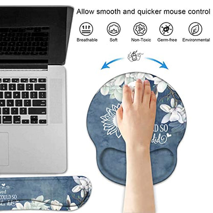 Keyboard Wrist Rest and Mouse Pad Wrist Support Set with Coasters, Inspirational Quote She Believed She Could So She Did Wrist Support Mouse Pad with Non-Slip PU Base for Computer Laptop Home Office - color: Inspirational Quote She Believed She Could So S