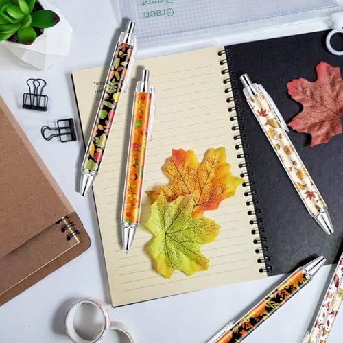 30 PCS Fall Ballpoint Pens Bulk Maple Leaf Ballpoint Pen Pumpkin Harvest Retractable Black Ink Pens for Office Autumn Thanksgiving Day - style: Autumn