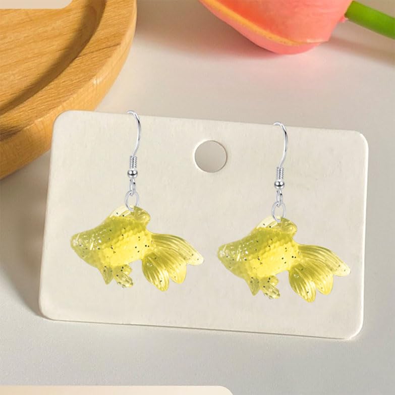 Anmpab Beach Funny Cute Goldfish Dangle Drop Earrings Lovely Resin Transparent Fish Earrings for Women - color: Yellow